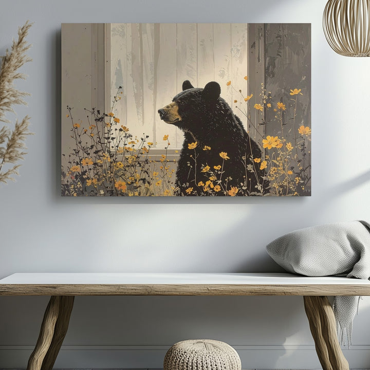 Wildflower Bear Canvas – Cozy Wildlife Illustration in Warm Tones - Gifitto