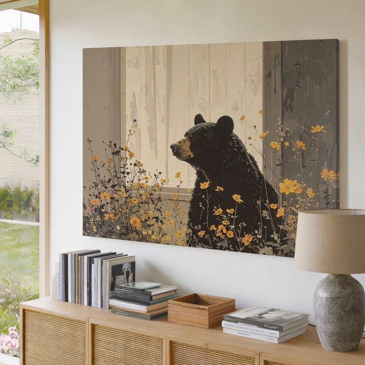 Wildflower Bear Canvas – Cozy Wildlife Illustration in Warm Tones - Gifitto
