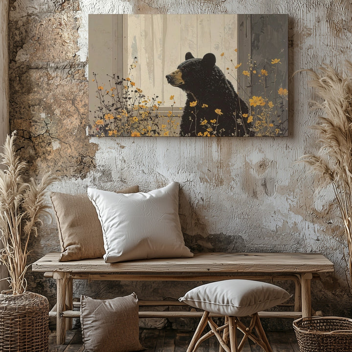 Wildflower Bear Canvas – Cozy Wildlife Illustration in Warm Tones - Gifitto