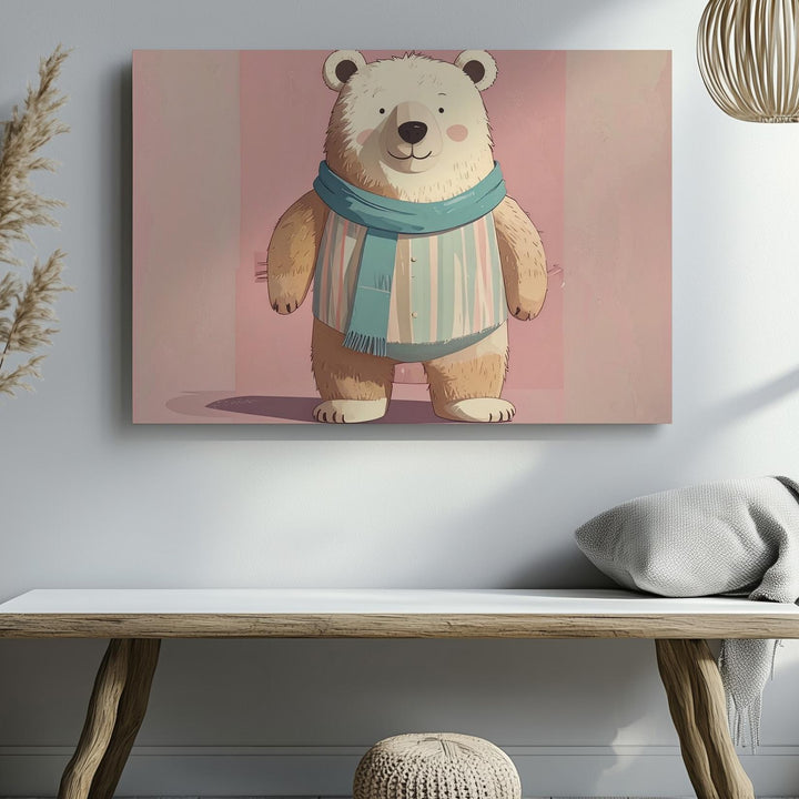 Joyful Bear Character Canvas – Cheerful Nursery Wall Art - Gifitto