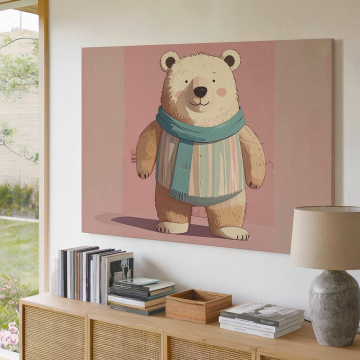 Joyful Bear Character Canvas – Cheerful Nursery Wall Art - Gifitto
