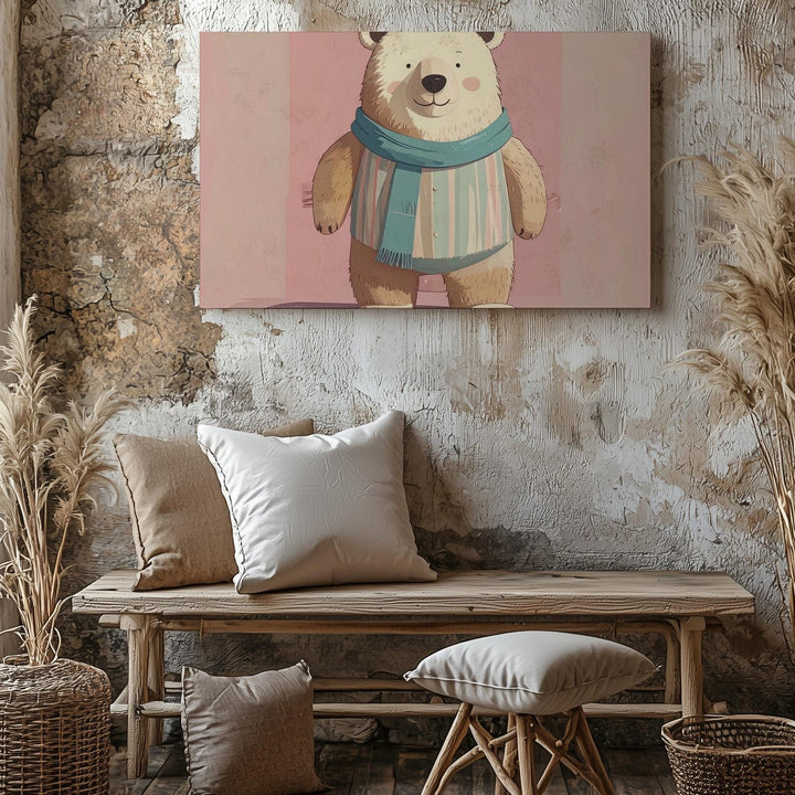 Joyful Bear Character Canvas – Cheerful Nursery Wall Art - Gifitto