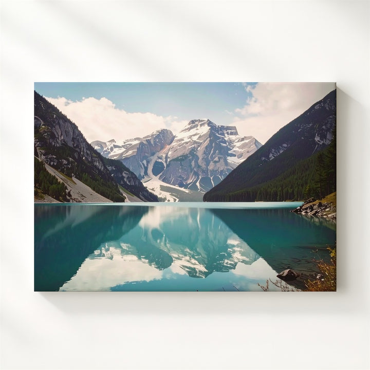 Symmetry of Stillness Canvas – Alpine Lake Reflection with Snowcapped Peaks - Gifitto