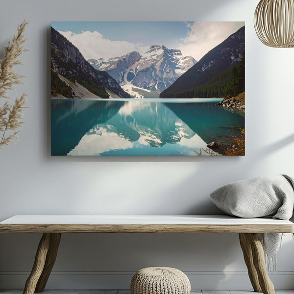Symmetry of Stillness Canvas – Alpine Lake Reflection with Snowcapped Peaks - Gifitto