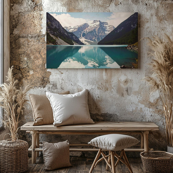 Symmetry of Stillness Canvas – Alpine Lake Reflection with Snowcapped Peaks - Gifitto
