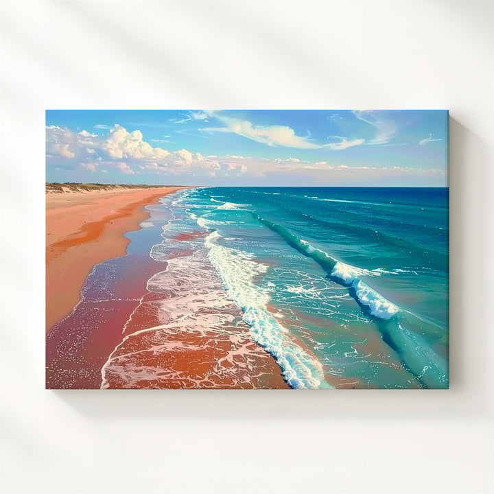 Coastal Rhythm Canvas – Aerial Ocean Waves & Reddish Sand Shoreline - Gifitto