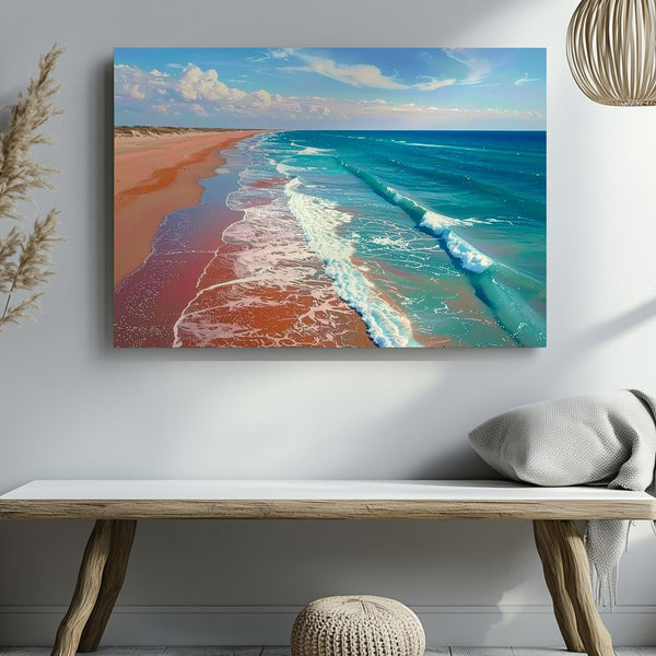 Coastal Rhythm Canvas – Aerial Ocean Waves & Reddish Sand Shoreline - Gifitto