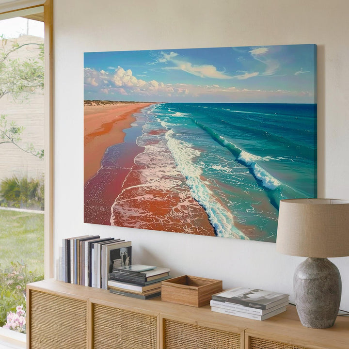 Coastal Rhythm Canvas – Aerial Ocean Waves & Reddish Sand Shoreline - Gifitto
