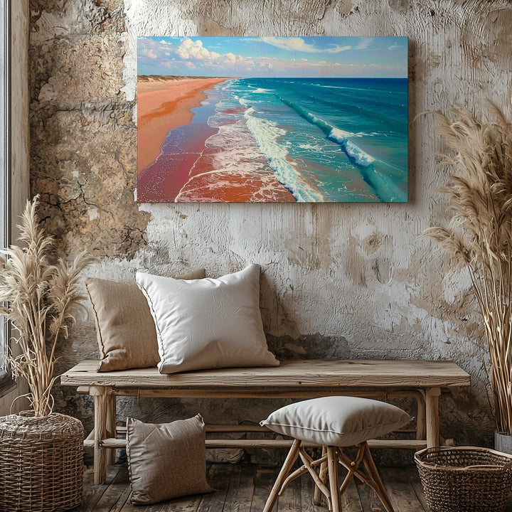 Coastal Rhythm Canvas – Aerial Ocean Waves & Reddish Sand Shoreline - Gifitto