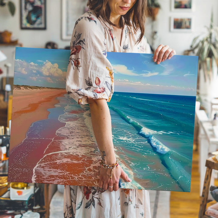 Coastal Rhythm Canvas – Aerial Ocean Waves & Reddish Sand Shoreline - Gifitto