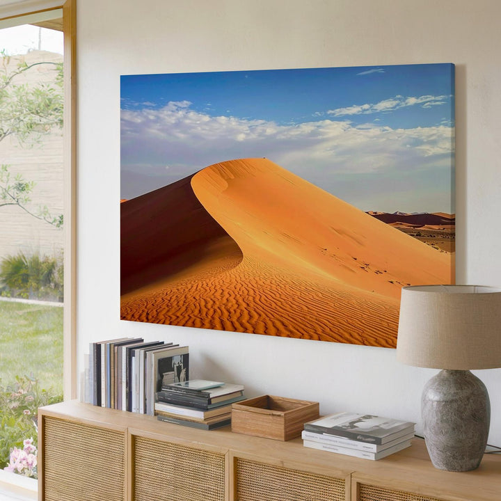 Desert Dune Majesty Canvas – Minimal Sandscape with Golden Light & Blue Sky - Gifitto