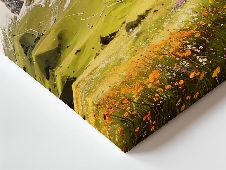 Highland Bloom Panorama Canvas – Wildflower Meadow with Jagged Mountain Peaks - Gifitto