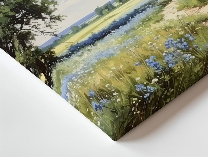 Blue Blossom Path Canvas – Idyllic Countryside Scene with Tree & Wildflower Field - Gifitto