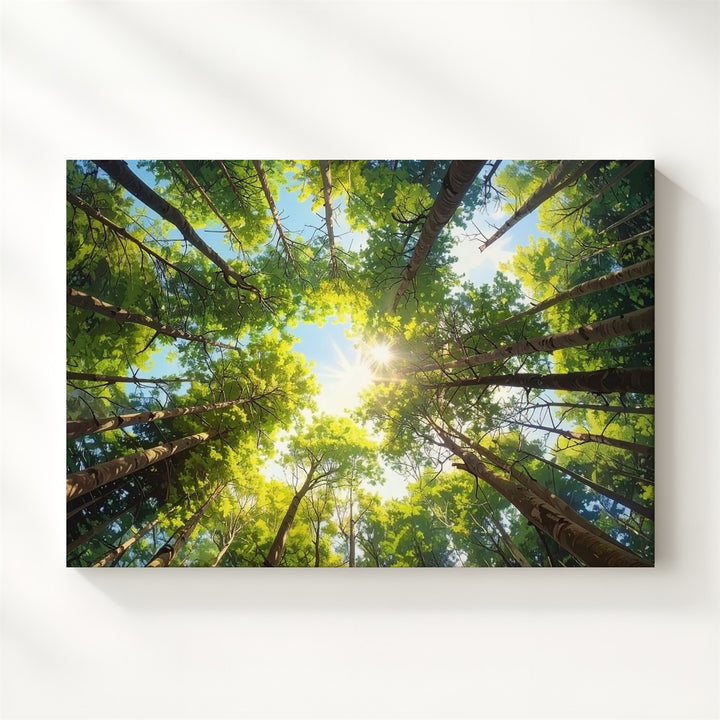 Cathedral Canopy Canvas – Symmetrical Forest Ceiling with Sunburst Light - Gifitto