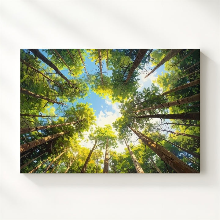 Infinite Forest Canopy Canvas – Radiant Green Trees in Circular Sky View - Gifitto
