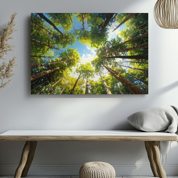 Infinite Forest Canopy Canvas – Radiant Green Trees in Circular Sky View - Gifitto