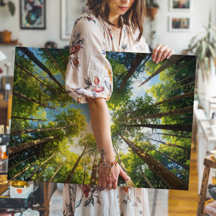 Infinite Forest Canopy Canvas – Radiant Green Trees in Circular Sky View - Gifitto