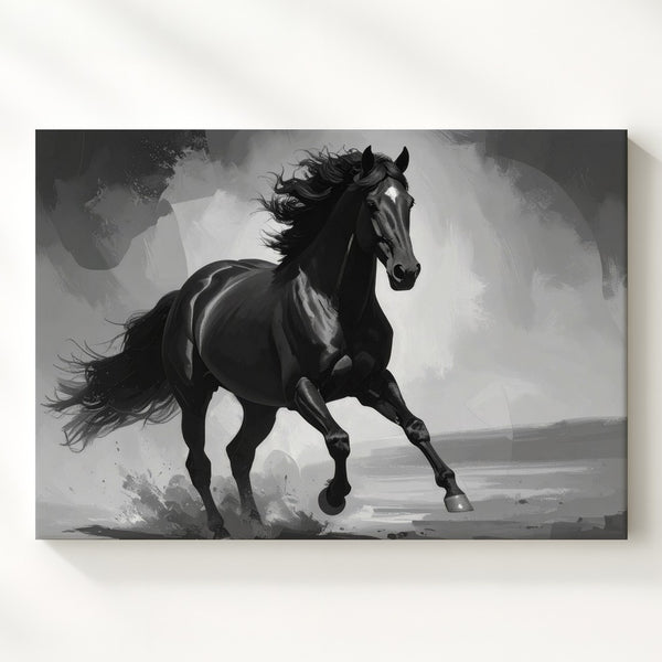 Midnight Stallion Canvas – Monochrome Power & Grace Wall Art - Gifitto