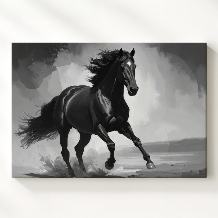 Midnight Stallion Canvas – Monochrome Power & Grace Wall Art - Gifitto