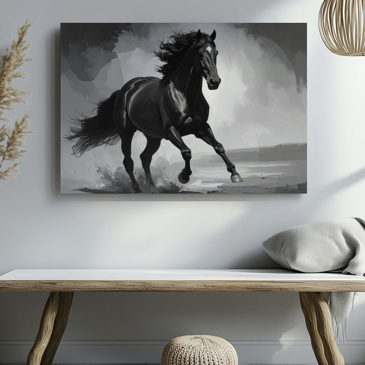 Midnight Stallion Canvas – Monochrome Power & Grace Wall Art - Gifitto