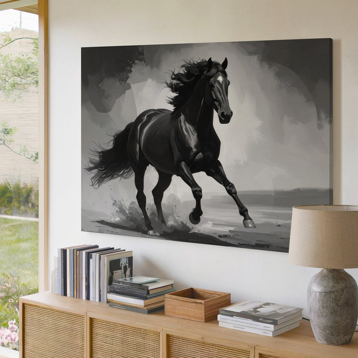 Midnight Stallion Canvas – Monochrome Power & Grace Wall Art - Gifitto