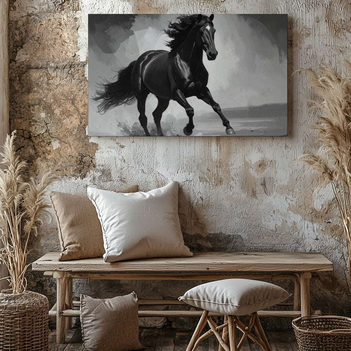 Midnight Stallion Canvas – Monochrome Power & Grace Wall Art - Gifitto