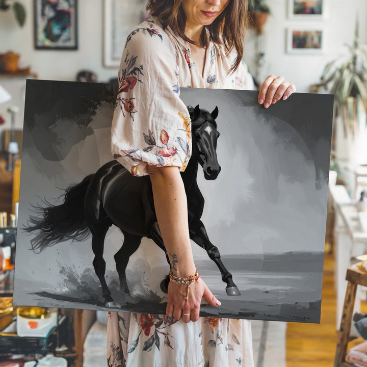Midnight Stallion Canvas – Monochrome Power & Grace Wall Art - Gifitto