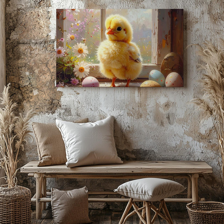 Easter Chick & Egg Canvas – Springtime Pastel Wall Art - Gifitto