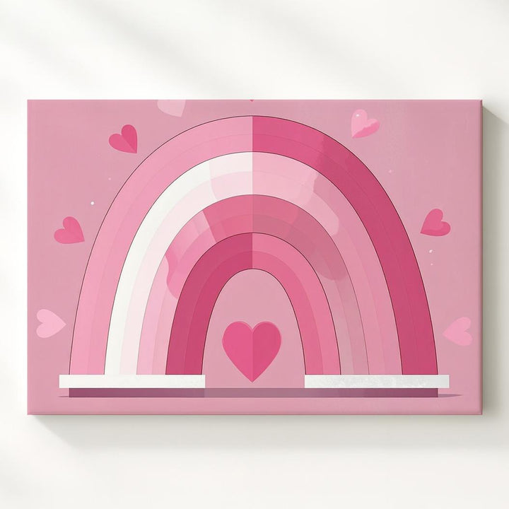 Pink Rainbow Heart Canvas – Minimalist Joyful Love Wall Art - Gifitto