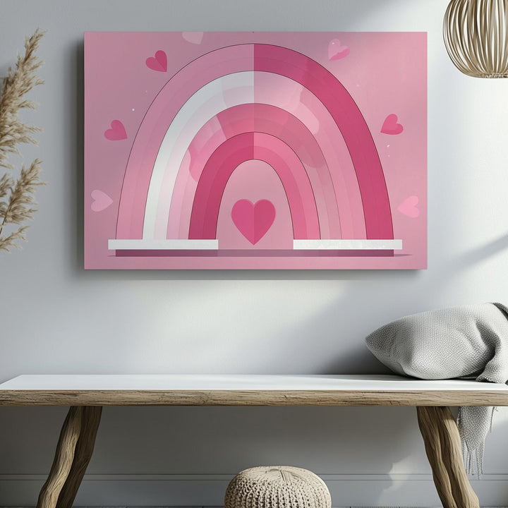Pink Rainbow Heart Canvas – Minimalist Joyful Love Wall Art - Gifitto