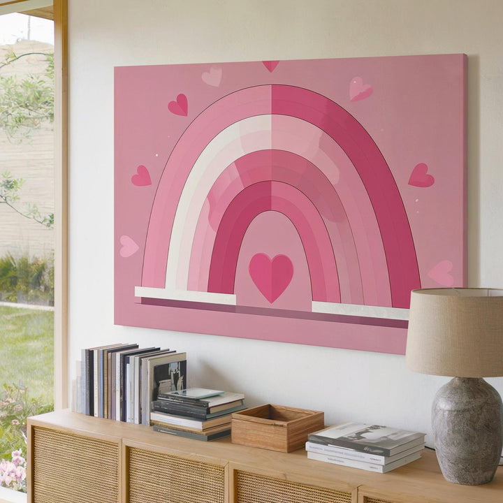 Pink Rainbow Heart Canvas – Minimalist Joyful Love Wall Art - Gifitto