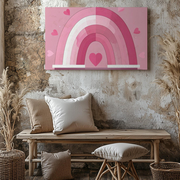 Pink Rainbow Heart Canvas – Minimalist Joyful Love Wall Art - Gifitto