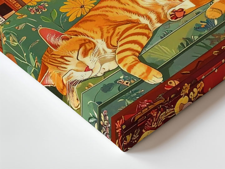 Retro Cozy Cat Canvas – 70s Style Home Decor with Sleeping Orange Cat - Gifitto