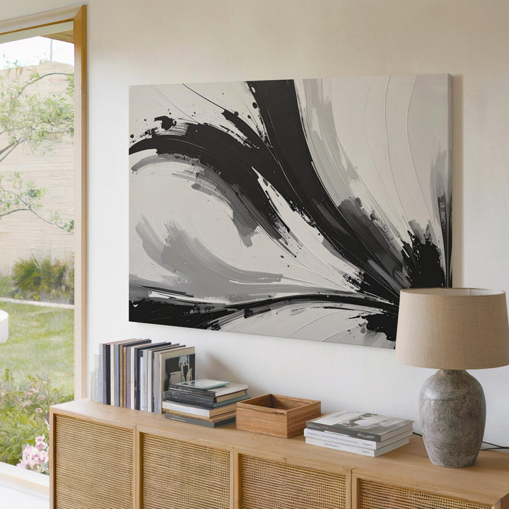 Radiant Burst Monochrome Canvas – Bold Abstract Expressionist Art - Gifitto