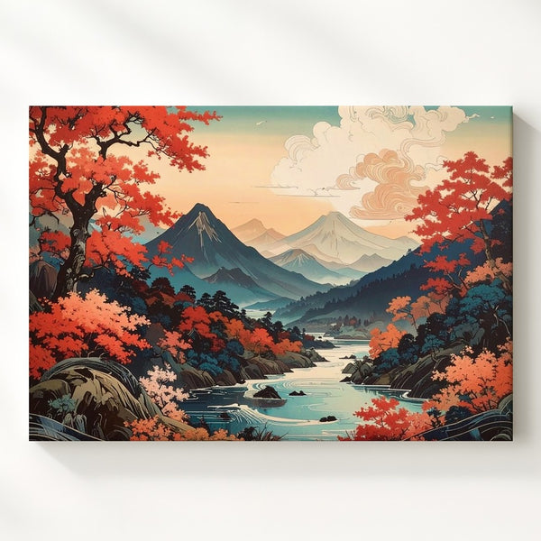 Tranquil Harmony Landscape Canvas – Japanese Ukiyo-e Inspired Nature Art - Gifitto