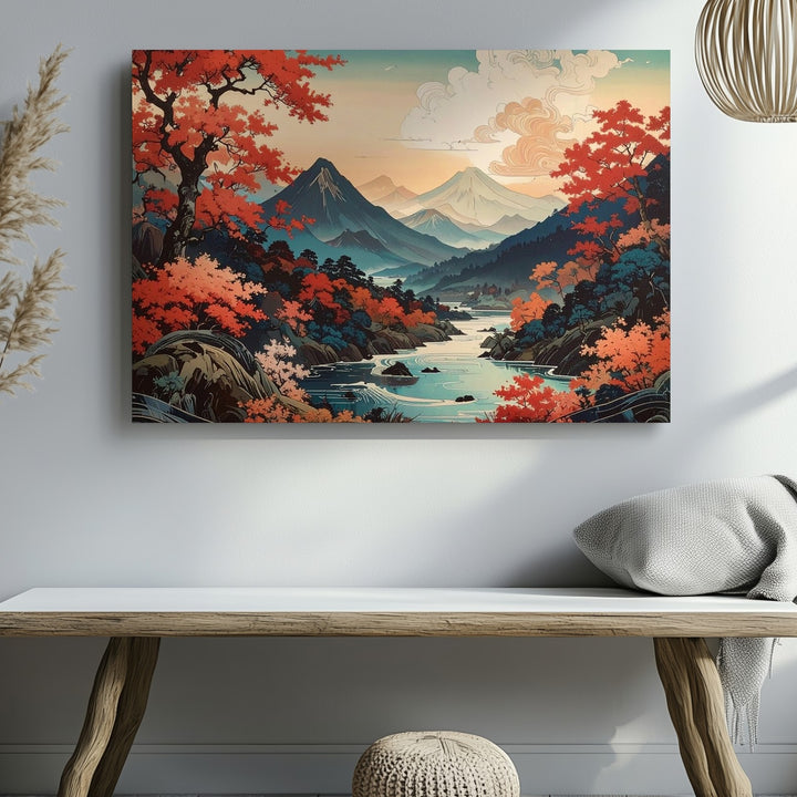 Tranquil Harmony Landscape Canvas – Japanese Ukiyo-e Inspired Nature Art - Gifitto
