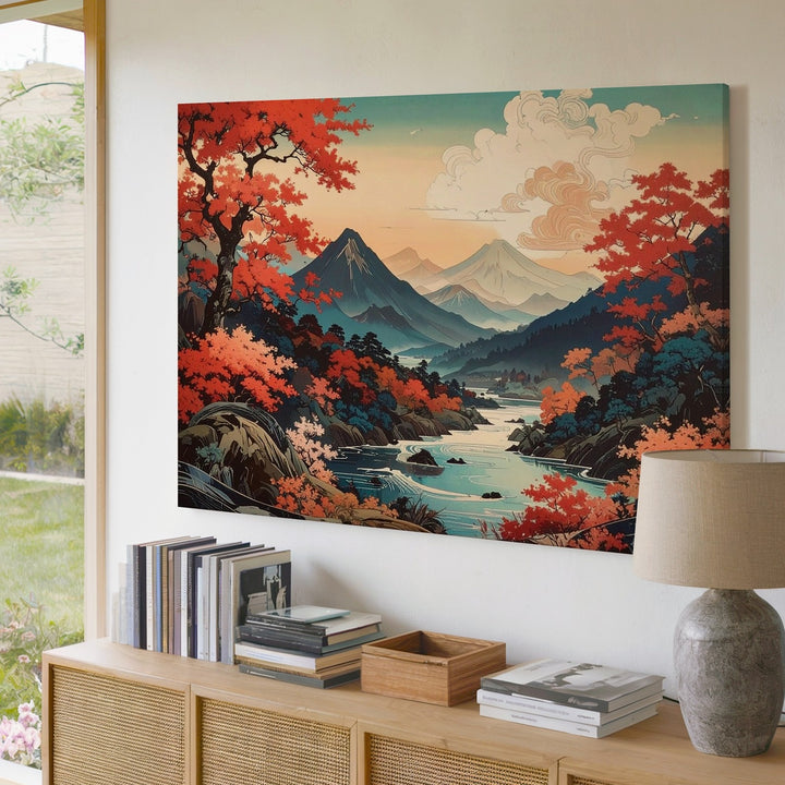 Tranquil Harmony Landscape Canvas – Japanese Ukiyo-e Inspired Nature Art - Gifitto