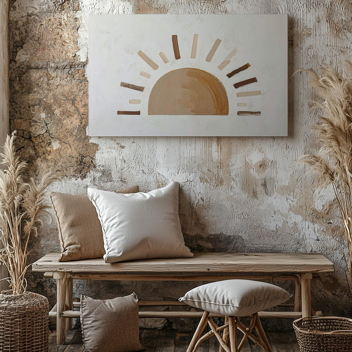 Minimalist Sun Illustration Canvas – Warm Boho Nursery Wall Art - Gifitto