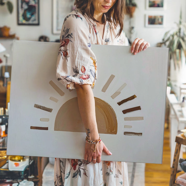 Minimalist Sun Illustration Canvas – Warm Boho Nursery Wall Art - Gifitto