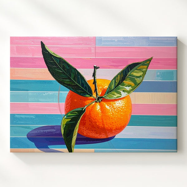 Pop Art Tangerine Canvas – Retro Fruit with Pastel Stripe Background - Gifitto