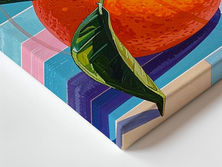 Pop Art Tangerine Canvas – Retro Fruit with Pastel Stripe Background - Gifitto