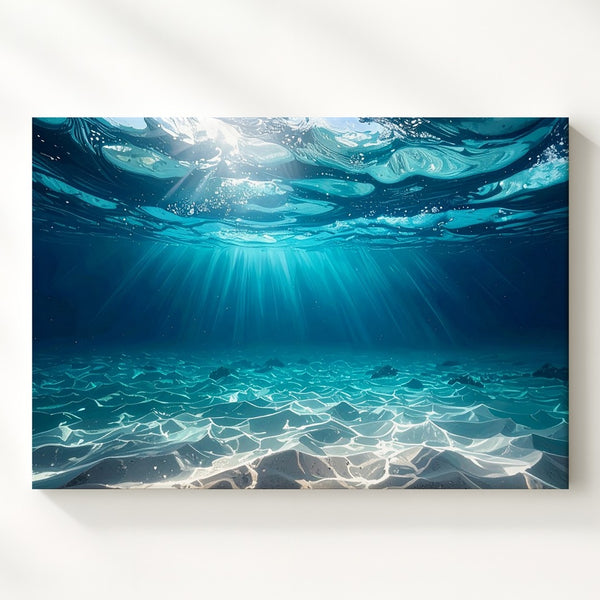Tranquil Ocean Depths Canvas – Sunlit Seabed from Below the Waves