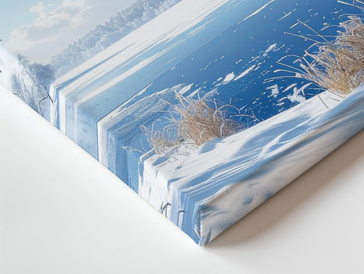 Frozen Lake Serenity Canvas – Peaceful Winter Landscape with Snow and Sky - Gifitto