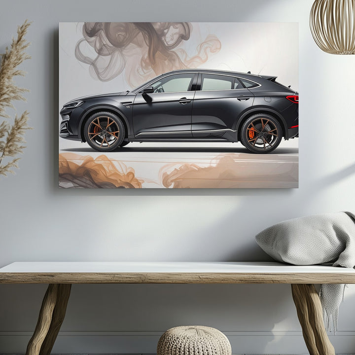 Matte Black Lamborghini Urus Canvas – Minimalist Luxury SUV Side Profile Art - Gifitto