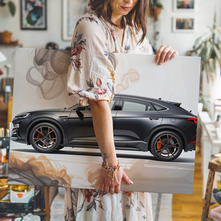 Matte Black Lamborghini Urus Canvas – Minimalist Luxury SUV Side Profile Art - Gifitto