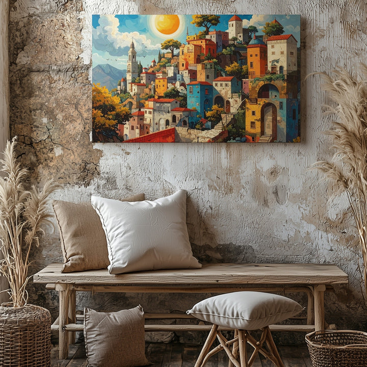 Whimsical Village Fantasy Canvas – Eiffel Tower Dreamscape Wall Art - Gifitto