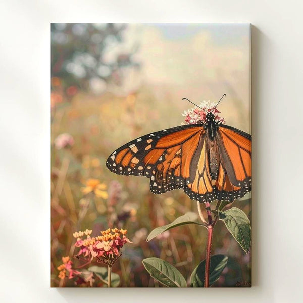 Monarch Butterfly on Flower Canvas – Dreamy Nature Wall Art - Gifitto