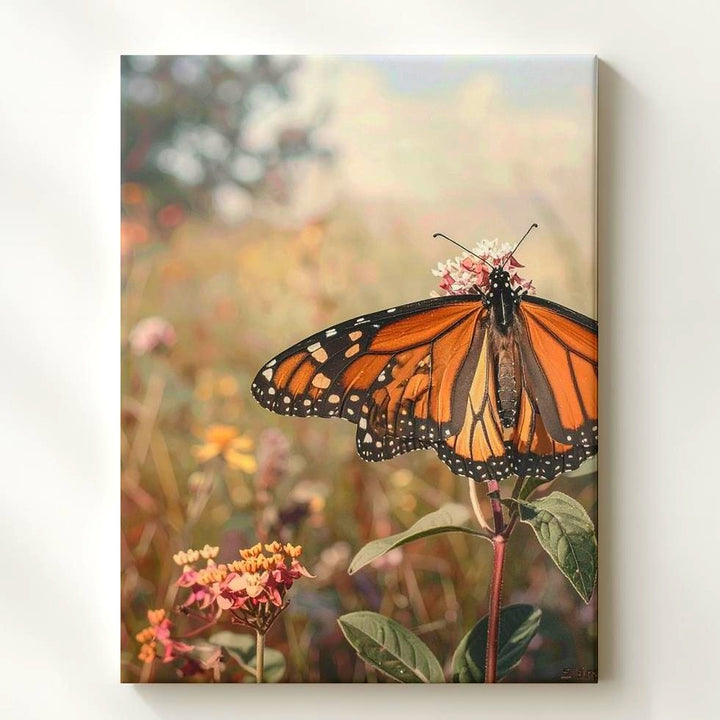 Monarch Butterfly on Flower Canvas – Dreamy Nature Wall Art - Gifitto