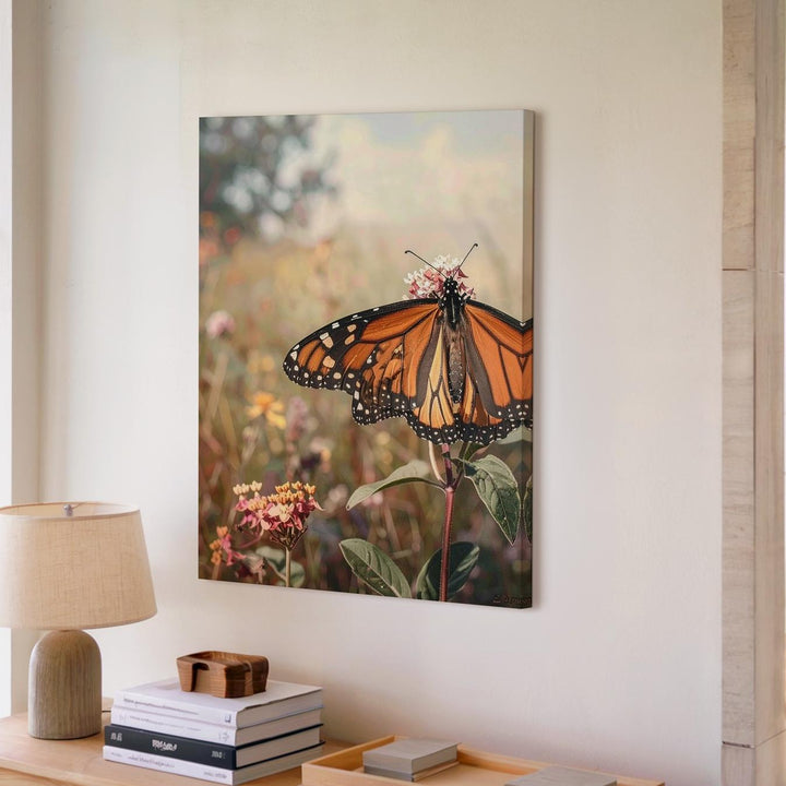 Monarch Butterfly on Flower Canvas – Dreamy Nature Wall Art - Gifitto