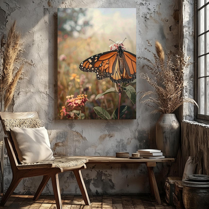 Monarch Butterfly on Flower Canvas – Dreamy Nature Wall Art - Gifitto